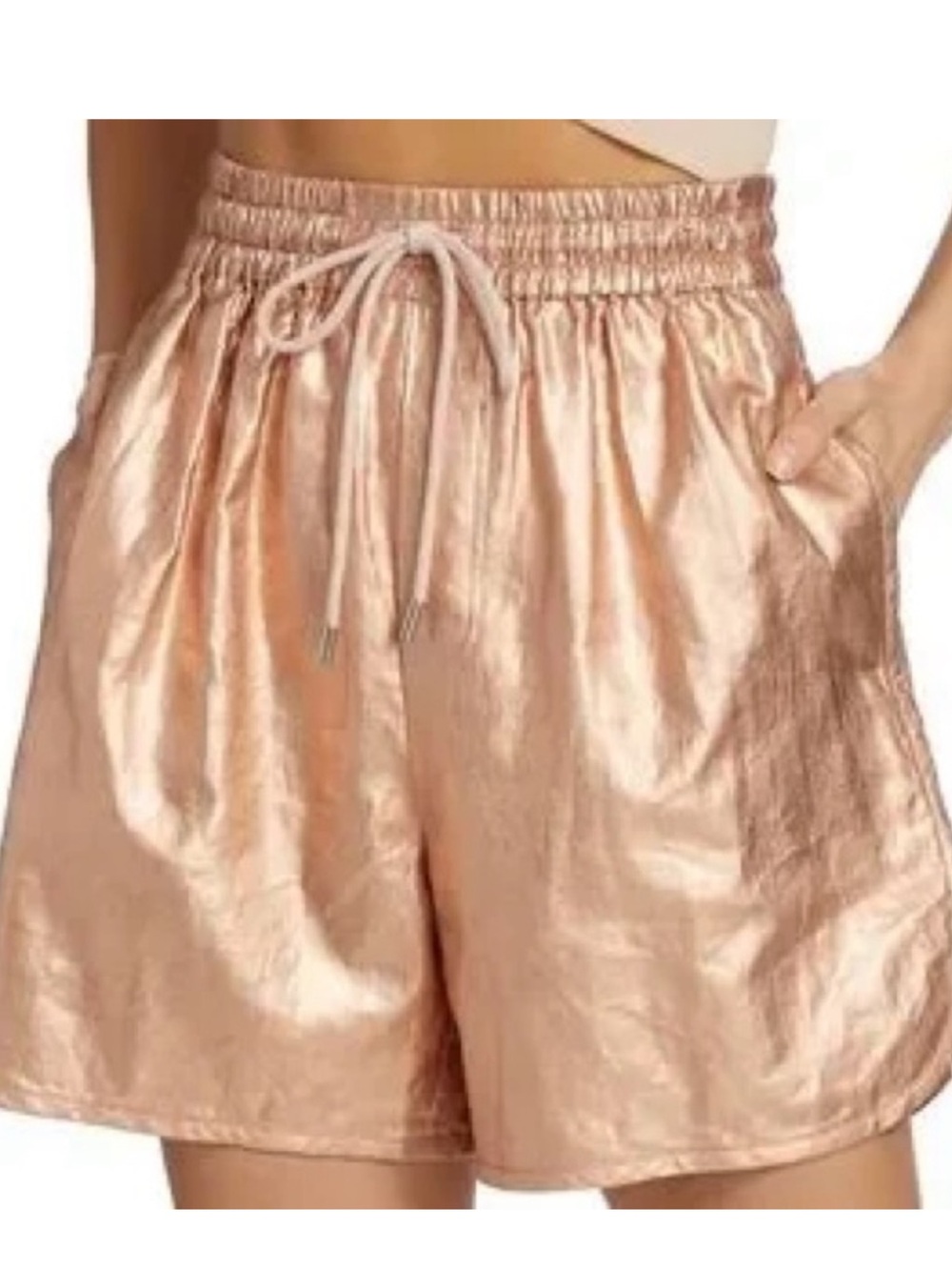 A.L.C. Metallic Rose Gold Drawstring Linen-Blend Shorts